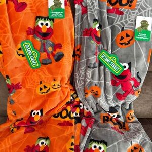 Sesame Street Halloween Blanket with Orange and Gray